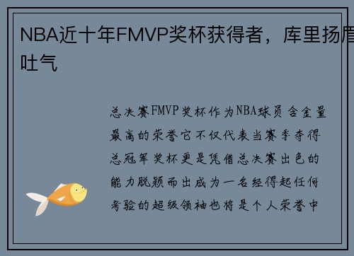 NBA近十年FMVP奖杯获得者，库里扬眉吐气